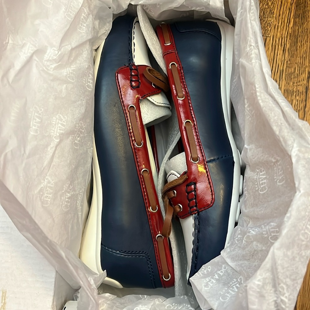 575 New in box chaps women's Gael navy blue white red slip on boat shoes loafers